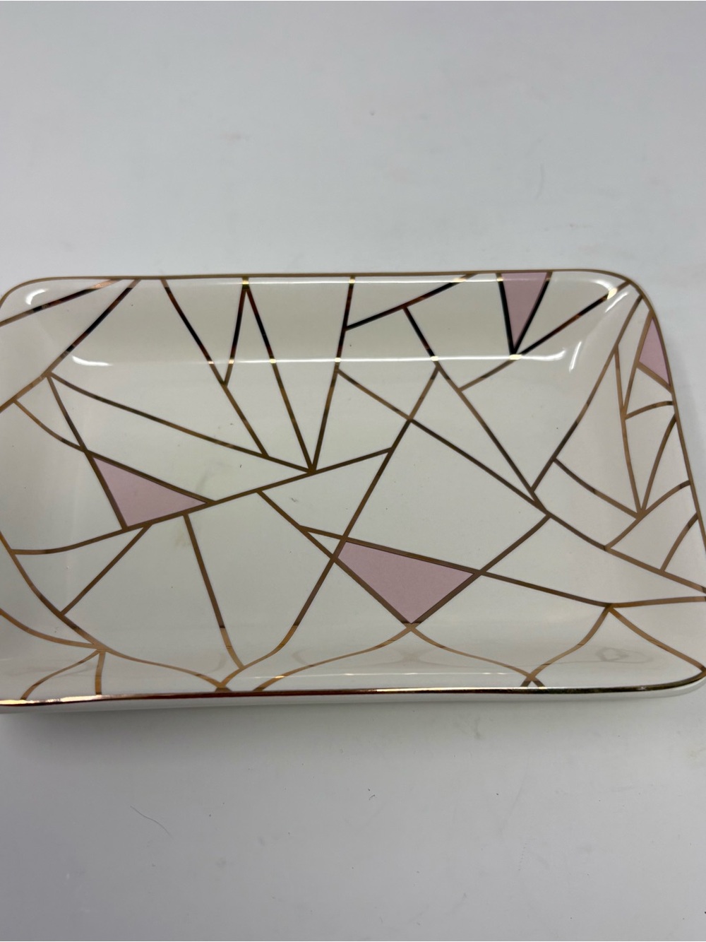 Summer & Rose Geometric Ceramic Tray Pink Gold and Cream 6” x 4” X 1”